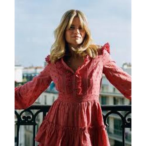 Boden Mixed Broderie Shirt Dress in Dusty Red - Picture 5 of 11